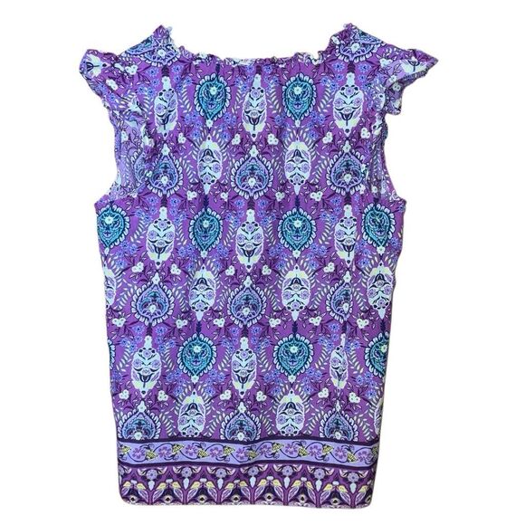 Talbots Purple Paisley V-neck Flutter Sleeve 100% cotton top size X #755 - Picture 6 of 9